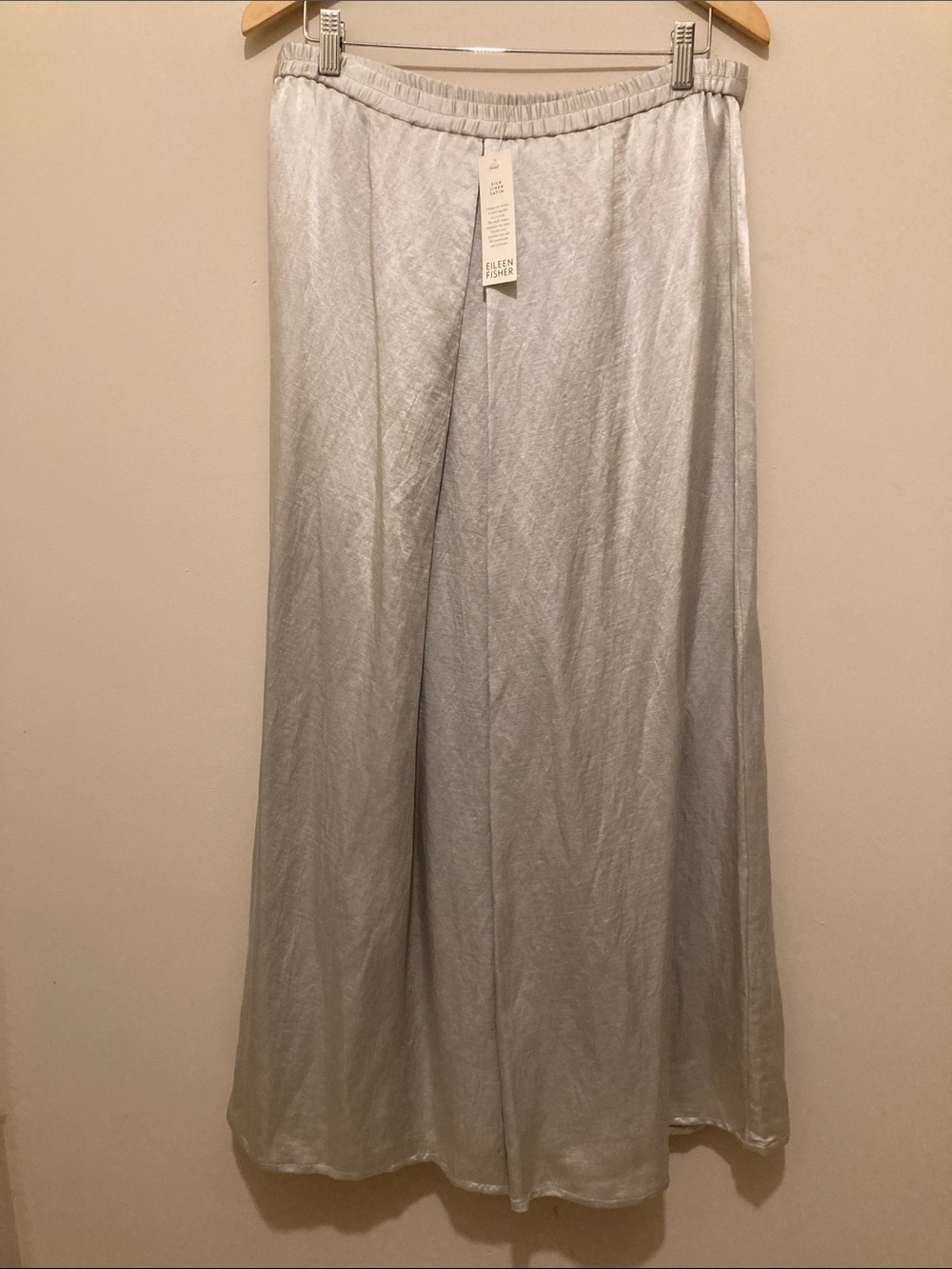 Eileen Fisher Light Silver Gray Maxi Skirt, silk & linen blend NWT SzM